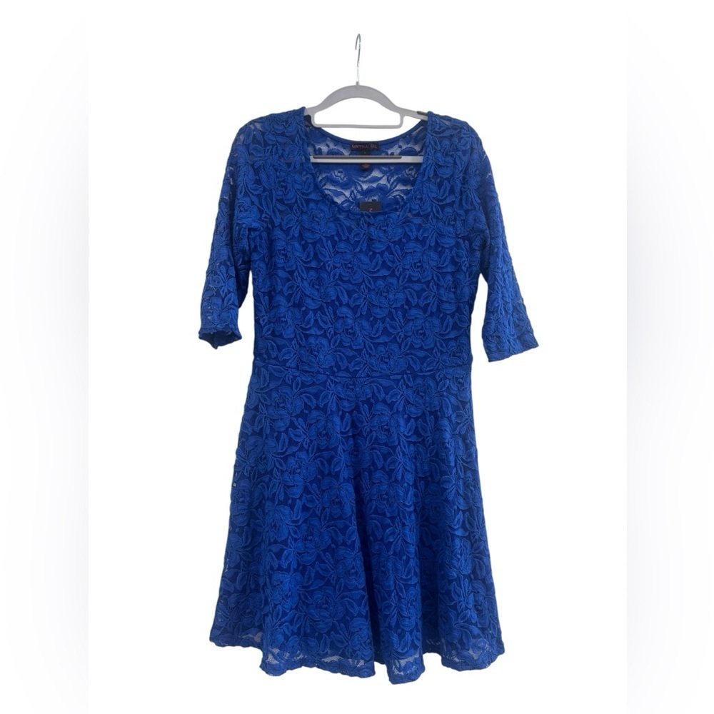 Royal Blue Lace Mini Skater Flare Dress Women’s Large Lace Sleeves